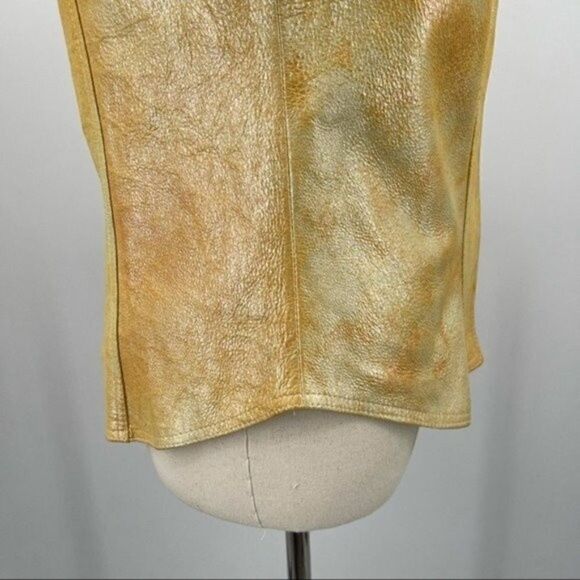 Vintage Neto yellow metallic sheen leather shaket jacket size 8 Y2K BoxM - Picture 5 of 7